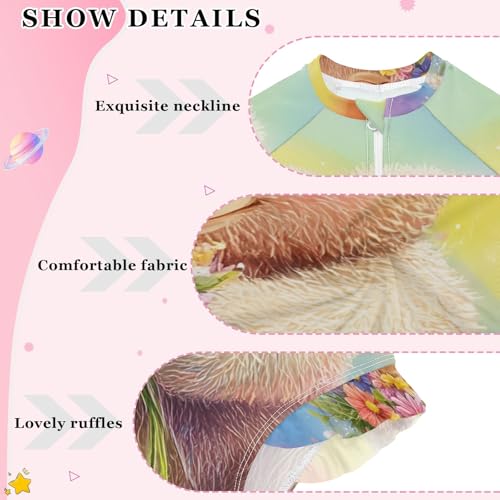 Rainbow Bear Girls Long Sleeve Swimsuit Rash Guard One Piece Bathing Suits Zipper 3-12T4