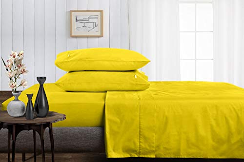 NICE LINEN BEDDING'S Luxury 800 Thread Count 4Pc Sheet Set, 100% Egyptian Cotton, Snug Fit -10"- 12'' Inches DEEP Pocket Hotel Quality- (Yellow Solid- RV Short Queen Size)
