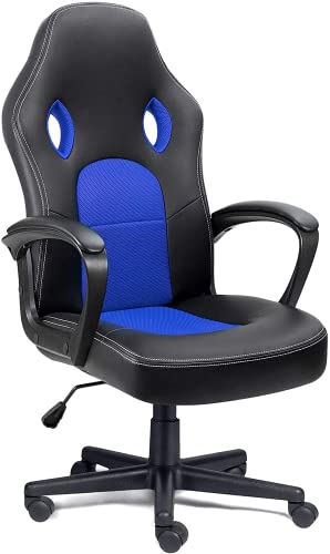 COMHOMA Chaise de Bureau Ergonomique Fauteuil Pivotant Chaise de Jeu Siège et Accoudoirs Rembourrés Réglable en Hauteur Style Moderne (Bleu) Cover
