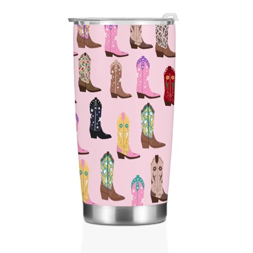 Retro Boot Pink Tumbler, Western Gifts for Women, Appreciation Christmas Birthday Gifts for Best Friend Girls Mom Sister, 20 oz Insulated Coffee Mug Stainless Steel Thermal Vacuum Travel Cup with Lid