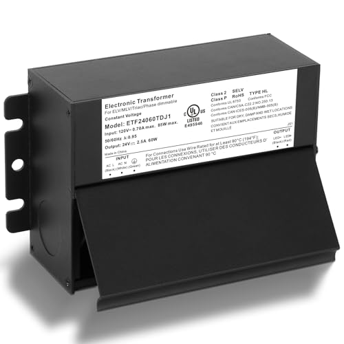 60W Dimmable LED Driver 24V, 120V AC to 24V DC Transformer Electric Power Supply Adapter, 60W LED Dimming Driver, Electric Power Supply Compatible with lutron, leviton Dimmers