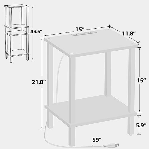 TUTOTAK White End Table with Charging Station, Side Table with USB Ports and Outlets, Nightstand, 2-Tier Storage Shelf, Sofa Table for Small Space TB01BW040 by TUTOTAK - Used condition - Image 5