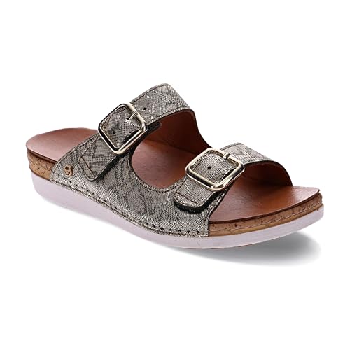 Brighton Women's Orthotic Slip-Ons - Premium Leather - Removable Contoured Footbed - Adjustable Straps with Non-Functional Buckles - Arch Support