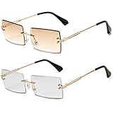 SCVGVER Fashion Rimless Rectangle Sunglasses for Women Men Square Transparent Rectangle UV400 Eyewea