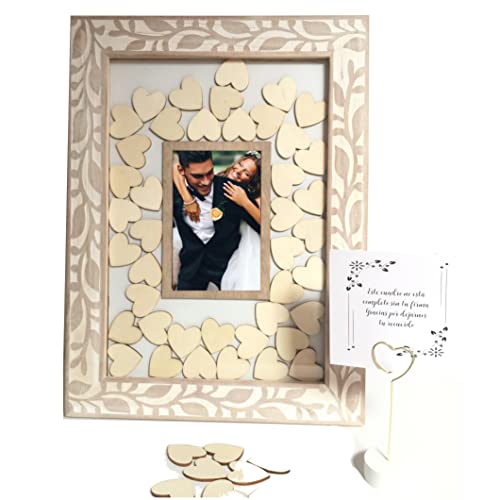 Didart Handmade Libro firmas Boda, Libros de firmas comunion. 80 Corazones Madera, Recuerdos de...