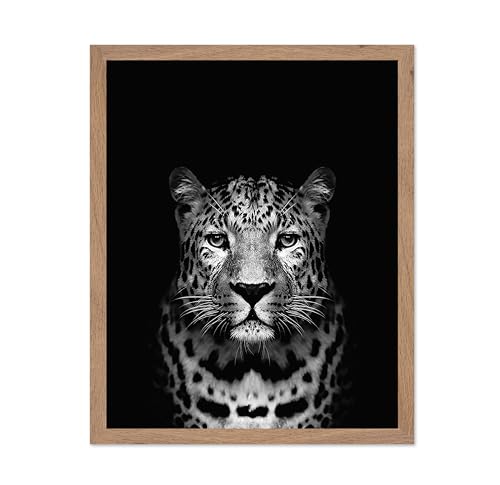 Poster Master Vintage Photograph Poster - Retro Animal Print - Leopard, Minimalist, Fierce, Black & White, Simple - Gift for Artist, Friend - Wall Decor for Living Room, Dorm, 16x20 Beige Framed