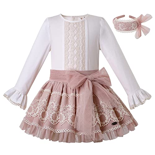 Ju petitpop Niñas Vintage Otoño Invierno Vestidos De Encaje Niños Dulces Vacaciones Ocasión Especial Conjunto De Ropa