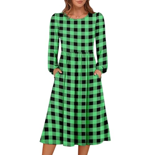 Long Sleeve Dress for Women Loose Crewneck Outfits Casual Flowy Midi Dresses 2025 Fall Fashion Print Vacation Dress