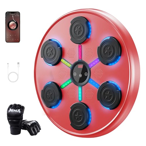 ZWOTNDT Music Boxing Machine with Boxing Gloves, Boxing Machine Wall Mounted Music, Wall Boxing Machine Trainer with 9 Modes, Smart Display Screen, LED Lights, Music Boxing Machine for Adults (Red)