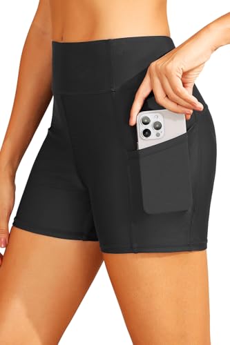 Women 3" High Waisted Swim Board Shorts UPF50+ Quick Dry Boy Shorts Swim Bathing Suit Bottoms with Pockets2