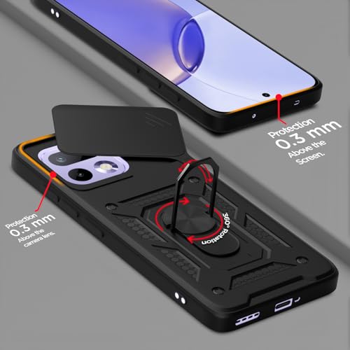 Image of Pikkme Back Cover for Realme 16 Pro 5G | 360 Protection Case | Sliding Camera Shield Cover & Ring Holder Stand D10 Tough Armor Bumper Case (Black)