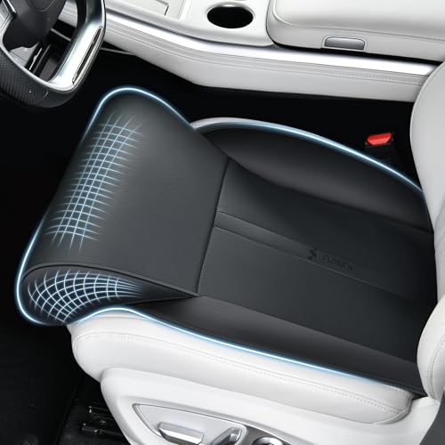 Image of Car Seat Extender Leg Support Cushion for Driver Seats Office Chair, Leather Widened seat Cushion for Long Drivers Universal Car Seat Cushion Legs Rest Pads-Black