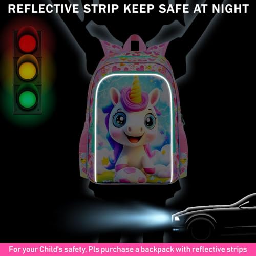 Image of 3Pcs Unicorn Backpack for Girls, 16 inch Soccer School Bookbag Set with Lunch Box,Kids Backpacks for Elementary Preschool Kindergarten (Pink)