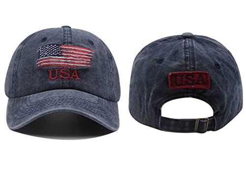 Image of IZUS Men's USA-Flag-Embroidered Baseball-Cap Washed-Cotton Dad-Tracker-Hat American-Independence-Day