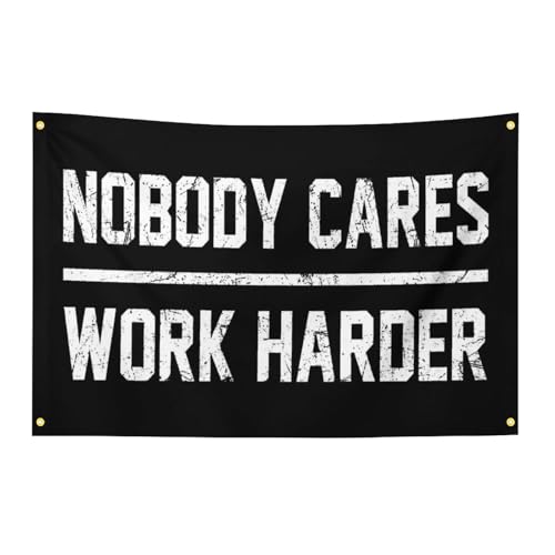 Nobody Cares Work Harder Tapestry 3x5 Ft Motivational Gym Banner with 4 Brass Grommets Polyester Wall Decor for Home Gym Garage Office & Dorm