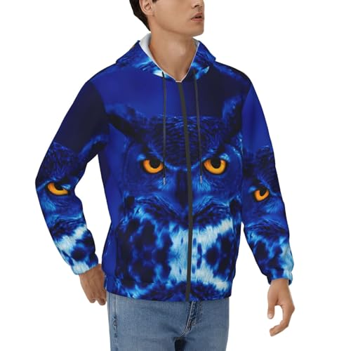 Sweat à capuche hibou bleu homme coton à manches longues casual