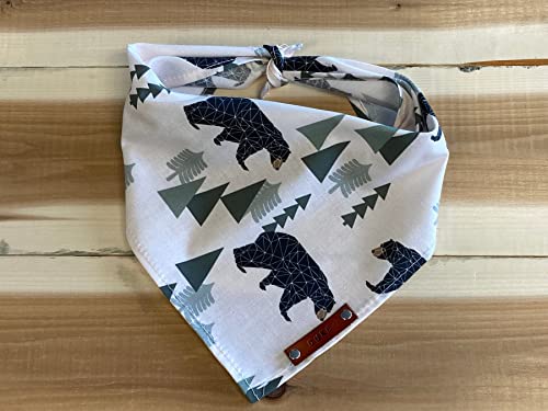 Pet Dog Bandana, Forest Bears, Leather Name Tag, Personalized Name, Bandanas For Dogs, Personalized Dog Bandana (Sizes: Xxsmall - Xxlarge) #TOP4