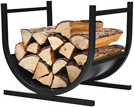 COSTWAY Kaminholzregal Metall, Brennholzregal für Innen und Aussen | U-förmiges Feuerholzregal mit stabilem Sockel & Griffen, Kaminholzständer, 43 x 37 x 39,5 cm