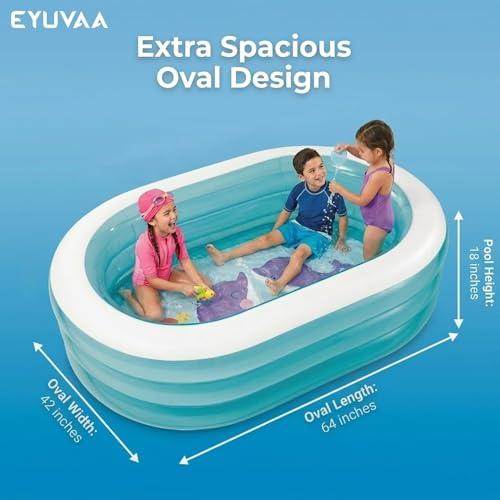 Image of EYUVAA LABEL Oval Inflatable Pool for Kids & Family 5.5 Feet Large Swimming Pool with 3-Layer Thick PVC Design Outdoor Water Pool for Backyard, Terrace & Sun Bath