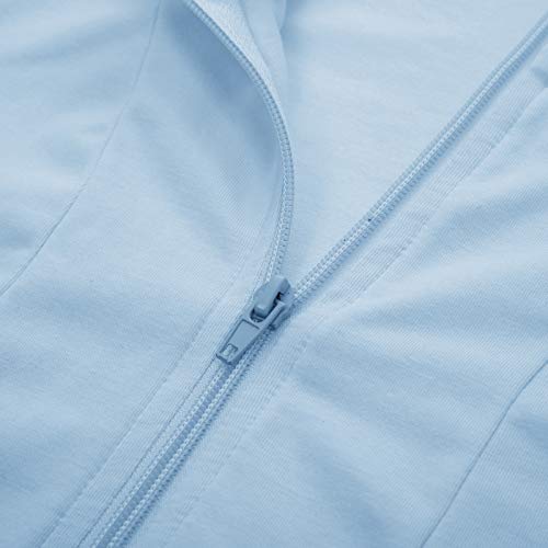 Womens Zip Up Robe Knee Length Zipper Bathrobes Spongy Shower Robe With Pockets Eggshell Blue S #TOP4