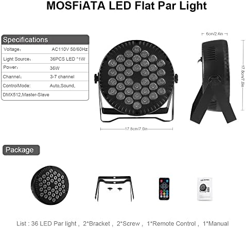 MOSFiATA 2 Pcs Par Lights, RGB 36 LED Stage Lights Sound Activated DMX Control, 7 Modes Uplighting Lights with Remote Control Stage Lighting, DJ Par Party Lights for Club KTV Disco Party (2 Pack)
