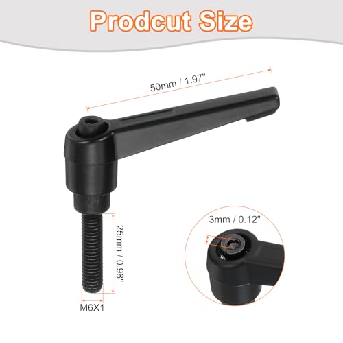 Image of uxcell 4Pcs M6 x 25mm Adjustable Knobs Handle Male Thread Push Button Ratchet Quick Release Locking Rotating Bolt for Lathe Machinery, Black