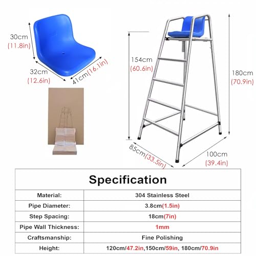 Silla de Socorrista para Piscina con Asiento Azul y Estructura de Acero Inoxidable miniatura 2