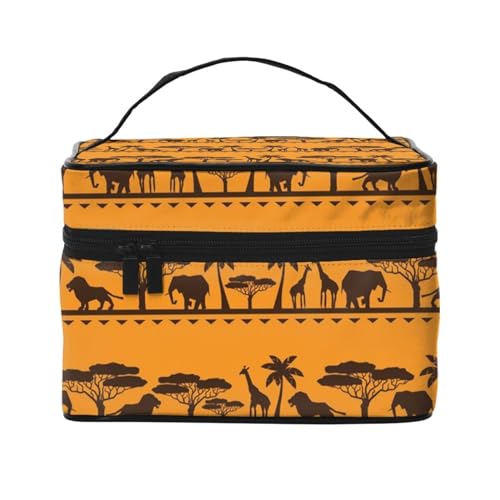 Beauty case organizer grande borsa per cosmetici con stampa di uova di Pasqua con cerniera per donne e truccatori quadrata portatile Animali africani Taglia unica
