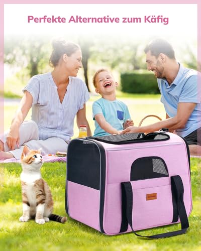 Morpilot Transportbox Katze Katzen transportboxen, Faltbare katzentasche transporttasche, hundetragetasche Transporttasche mit Einstellbar Schultergurt katzenbox für Katzen Kleiner Hund Welpe Rosa