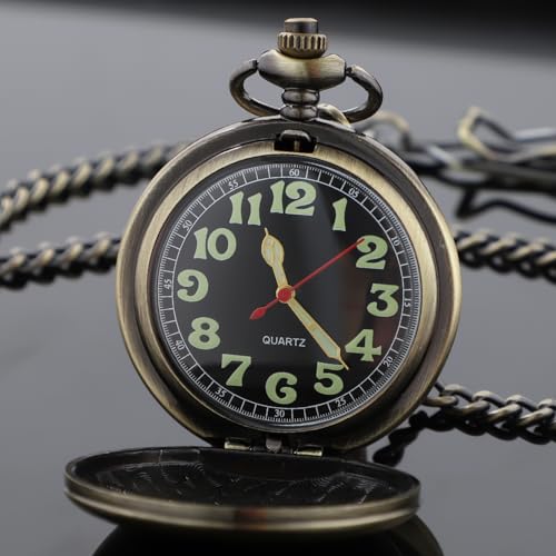 Image of Tiong Smooth Pocket Watches Quartz Arabic Numerals Men Pocket Watch with Chain&Box