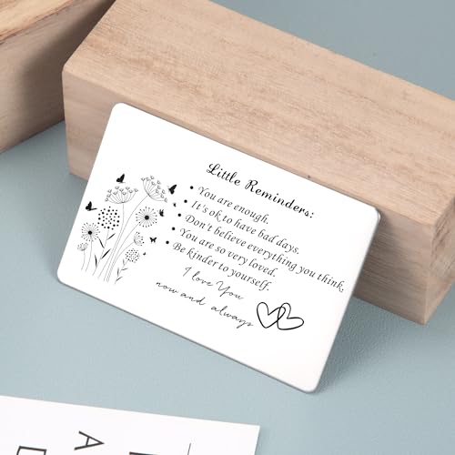 Wallet Insert Card Metal Card Wallet Little Reminders You Are Enough Inspirational Wallet Card Stainless Steel Wallet Inserts Mental Health Gifts, Silver3