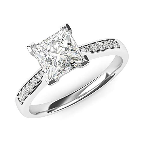 14K White Gold Solitaire 1.5Ct Simulated Princess Cut Diamond Engagement Ring With Side Stones Promise Bridal Ring (4.5) #TOP1