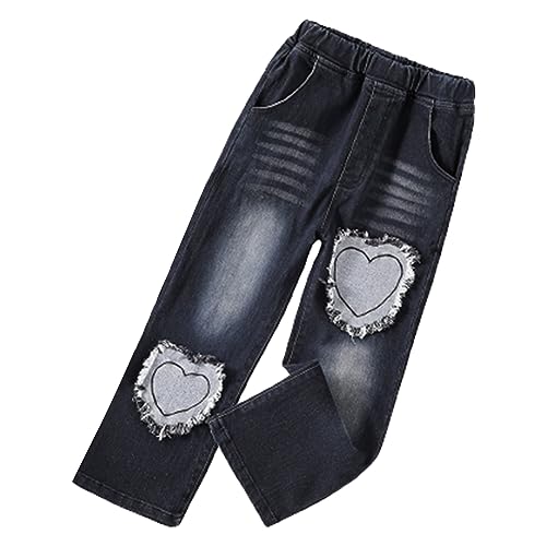 Kids Girls Heart Ripped Baggy Jeans Elastic High Wasit Straight Wide Leg Denim Pants Y2k Casual Boyfriend Trousers Sweatpants4