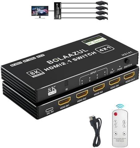 BolAAzuL Switch HDMI 2.1 8K 60Hz 4K 120Hz Bidirectionnel - Splitter 1 En 2 Ou 2 En 1 - Aluminium