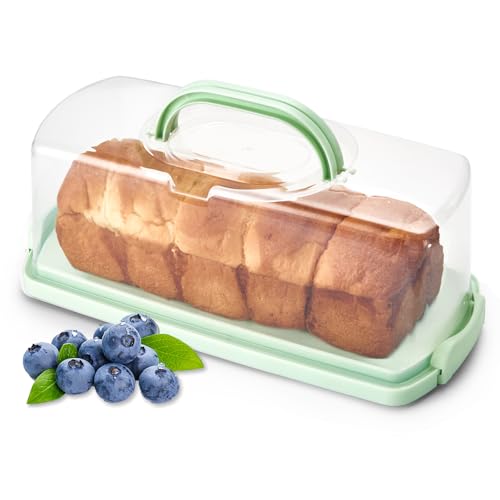 Ohuhu Kuchen Transportbox Kastenform, Kuchenbehälter Rechteckig mit Deckeln und Tragegriff, Kuchentransportbox für 33 x 13 x 9,5 cm Kastenkuchen, Kuchen Transportbox Eckig, Geschenke zum Weihnachten