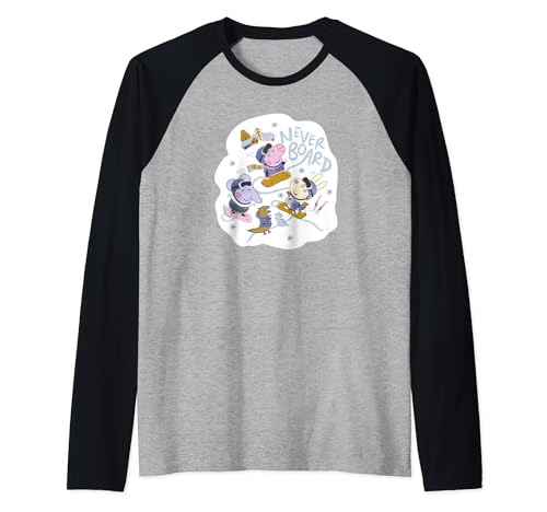 T-shirt raglan Peppa Pig Never Board cadeau d'anniversaire idéal pour petit skieur