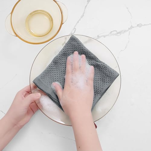 Image of Homaxy 100% Cotton Waffle Weave Kitchen Dish Cloths, Ultra Soft Absorbent Quick Drying Dish Towels, 12 x 12 Inches, 24-Pack, Grey