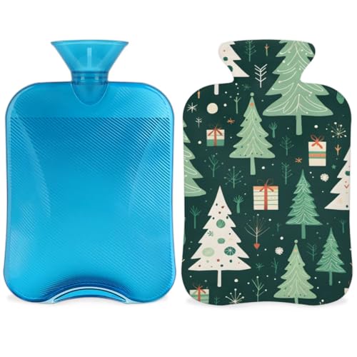 Hot Water Bottle with Soft Cover,2L Xmas Tree Hot Water Bag for Hot and Cold Compress, Hand Feet Warmer, Christmas Tree Rubber Hot or Cold Water Bottle Halloween Christmas Decorations
