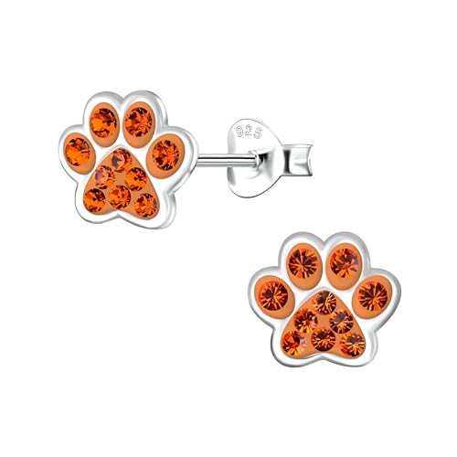 Solid 925 Sterling Silver with Crystal Paw Print Stud Earrings 5466 (Nickel Free)