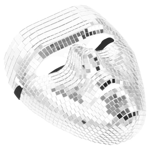 STOBAZA Disco Glitter Face Mask for Parties, PVC Glass Silver Mosaic Full Face Costume Mirrored Mask for Halloween, Carnivals and Masquerade Dance Events, Party Photo Props