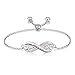 Price comparison product image Personalised Silver Charm Bracelet for Women Girls Love Infinity Bracelets Cubic Crystal Adjustable Chain Customised Gifts Simulated Birthstone and Engraved Name Bracelets (2 Birthstone 2 Name)