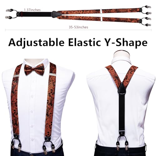 Image of YOHOWA Men Suspenders 6 Clips Strength Adjustable Y Braces Pre-Tied Bow Tie Set Formal Wedding Party
