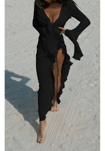 Women's Mesh Cover Up Dress Long Sleeve Sheer Kimono Cardigan Robes Beach Swimsuit Cover Ups Summer2