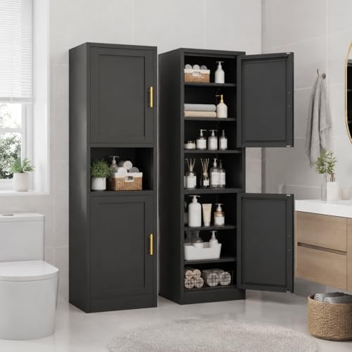 Image of Tall Narrow Pantry Cabinet for Kitchen, 67 inch H Metal Storage Cabinets with Doors and 3 Adjustable Shelves for Dining Room, Living Room and Home Office (20 inches Wide Black)