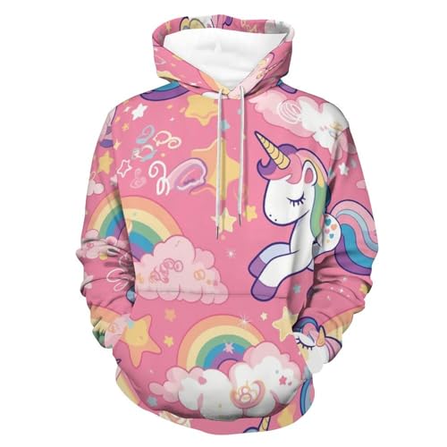 Sweat à capuche licorne rose avec imprimé arc-en-ciel pour homme et femme taille S