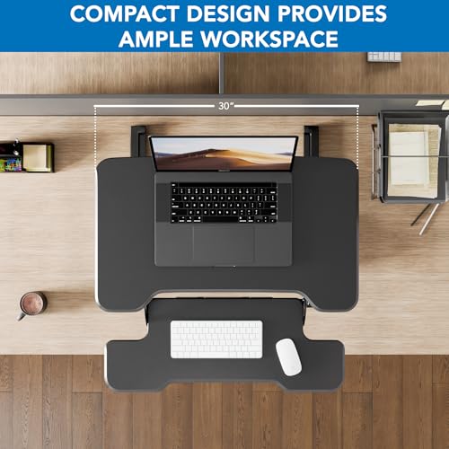 Image of Mount-It! Height Adjustable Standing Desk Converter, Compact 30 inch Wide Tabletop Standing Desk Riser with Gas Spring, Desktop Stand Up Workstation with Keyboard Tray Fits Monitor or Laptop, Black