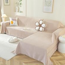 OstepDecor Sectional Couch Covers 2 Pieces, L Shaped Sofa Cover, Chenille Couch Cover for Dogs Washable, Couch Cover Blanket, Sofa Slipcover for 2-3 Cushion Couch 71"x118"+71"x118", Khaki