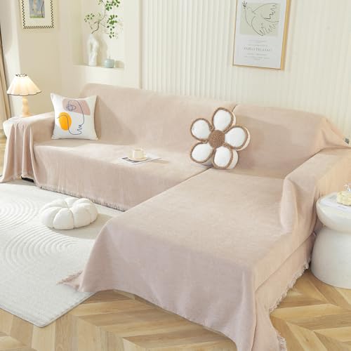 OstepDecor Sectional Couch Covers 2 Pieces, L Shaped Sofa Cover, Chenille Couch Cover for Dogs Washable, Couch Cover Blanket, Sofa Slipcover for 2-3 Cushion Couch (71