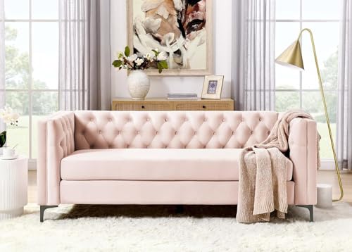Image of Chesterfield Traditional 3 Seater Luxury Sofa Loving Sofa Button Tufted for Living Room, Guest Room, Bedroom, and Your Loving Space (Baby Pink)