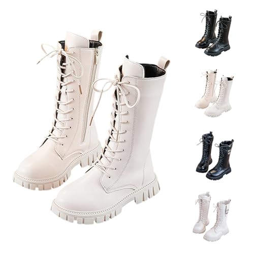 Girls Boots Mid Calf Combat Boots PU Leather Lace Up Side Zipper Platform Riding Boot Gothic Punk Booties 4-11 Years